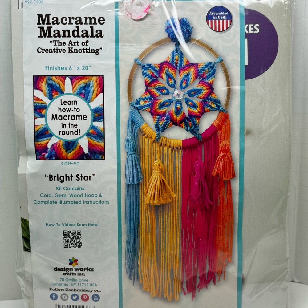 Rainbow Macrame Mandala KIT Bright Star Macrame Design Works Crafts NOS SEALED